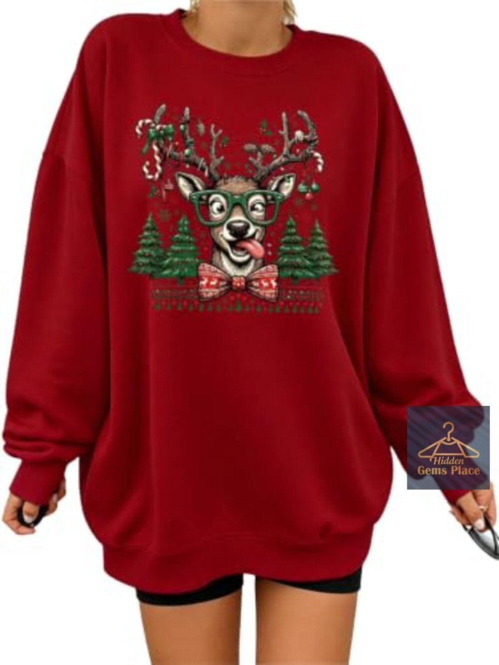 Ugly Christmas Cat Print Crewneck Pullover Sweatshirt Women Relaxed Fit
